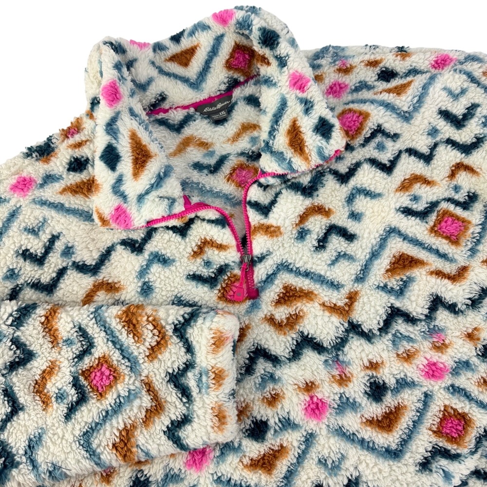 Eddie Bauer XXL Women Sherpa Fleece 1/4 Zip Aztec Geometric Pullover Sweatshirt